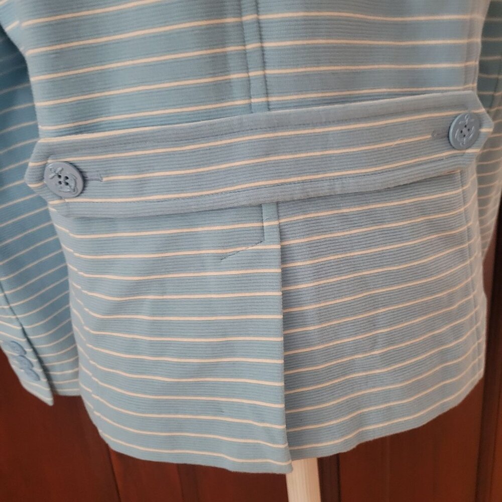 Talbots Womens Blue & White Striped Button-Front Jacket L Blazer - Picture 6 of 7